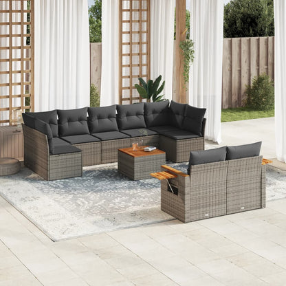 Set Divano da Giardino 10 pz con Cuscini Grigio in Polyrattan - homemem39