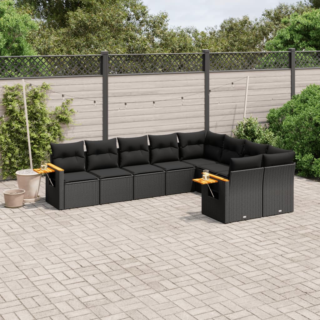 Set Divani da Giardino 9 pz con Cuscini Nero in Polyrattan - homemem39
