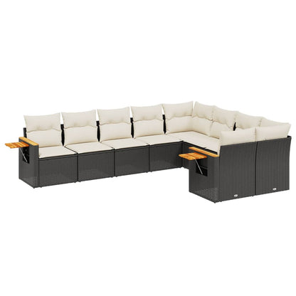 Set Divani da Giardino 9 pz con Cuscini Nero in Polyrattan - homemem39