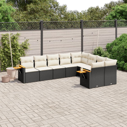 Set Divani da Giardino 9 pz con Cuscini Nero in Polyrattan - homemem39