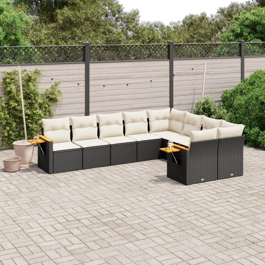 Set Divani da Giardino 9 pz con Cuscini Nero in Polyrattan - homemem39
