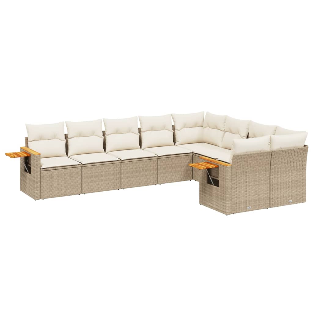 Set Divano da Giardino 9 pz con Cuscini Beige in Polyrattan - homemem39