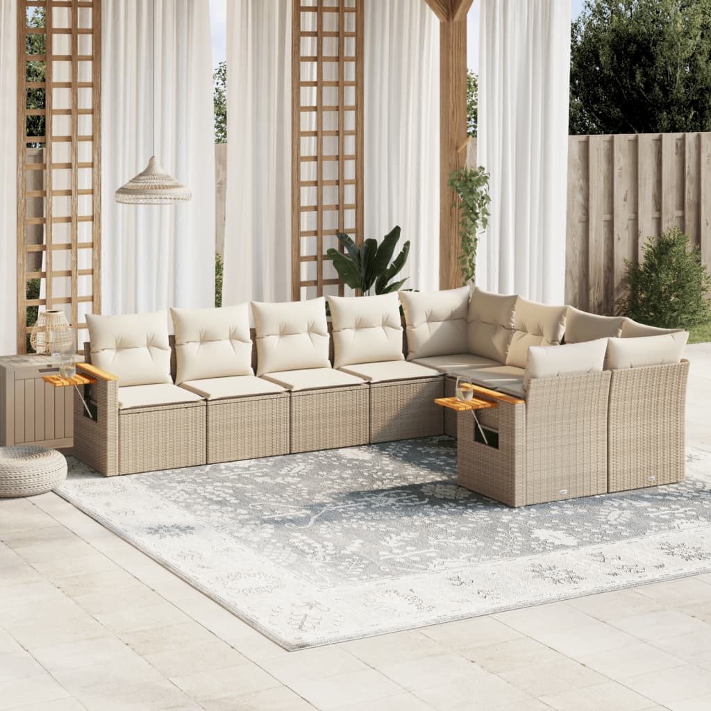 Set Divano da Giardino 9 pz con Cuscini Beige in Polyrattan - homemem39