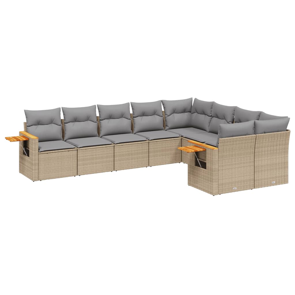 Set Divano da Giardino 9 pz con Cuscini Beige in Polyrattan - homemem39