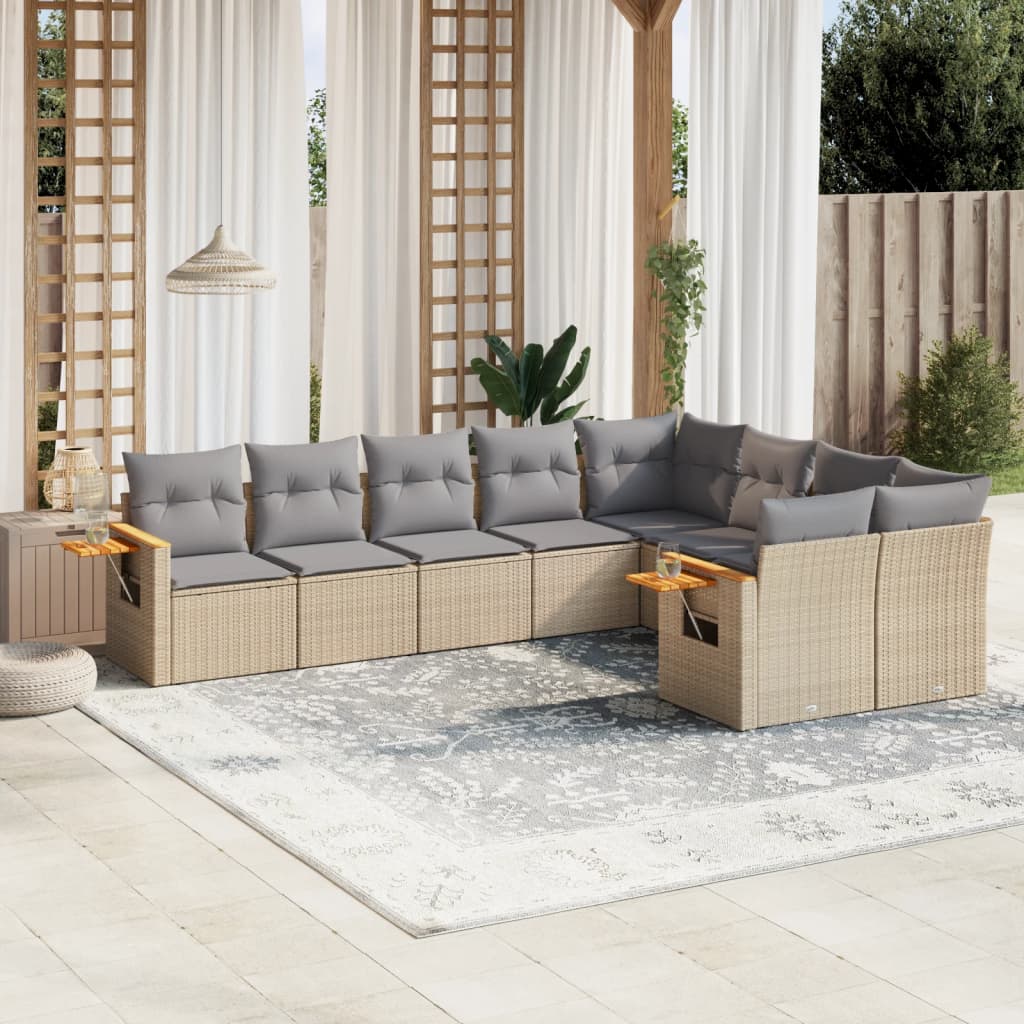 Set Divano da Giardino 9 pz con Cuscini Beige in Polyrattan - homemem39