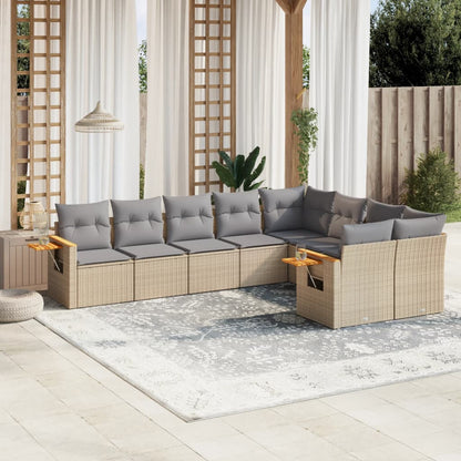 Set Divano da Giardino 9 pz con Cuscini Beige in Polyrattan - homemem39