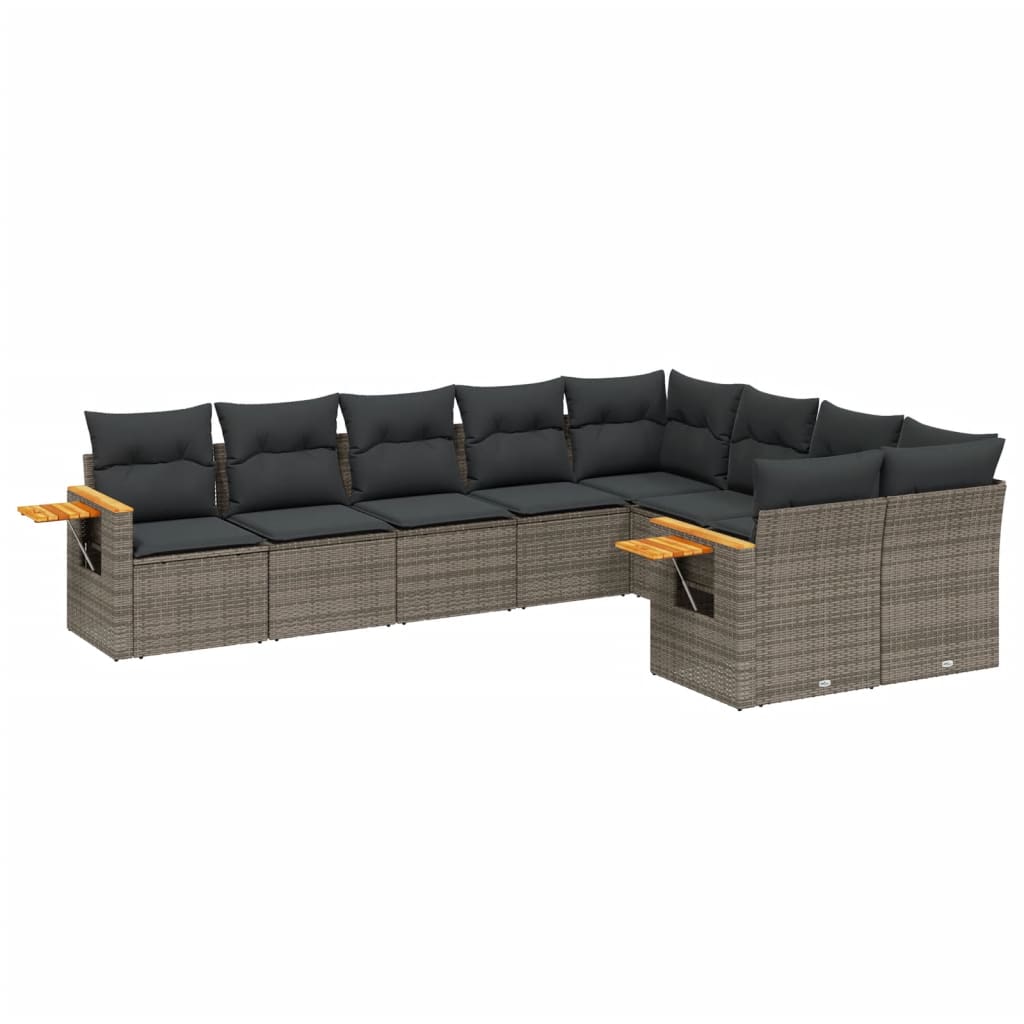Set Divano da Giardino 9 pz con Cuscini Grigio in Polyrattan - homemem39