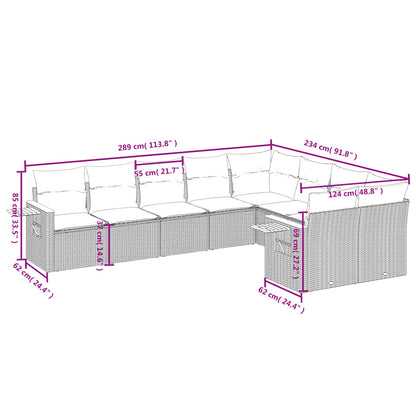 Set Divano da Giardino 9 pz con Cuscini Grigio in Polyrattan