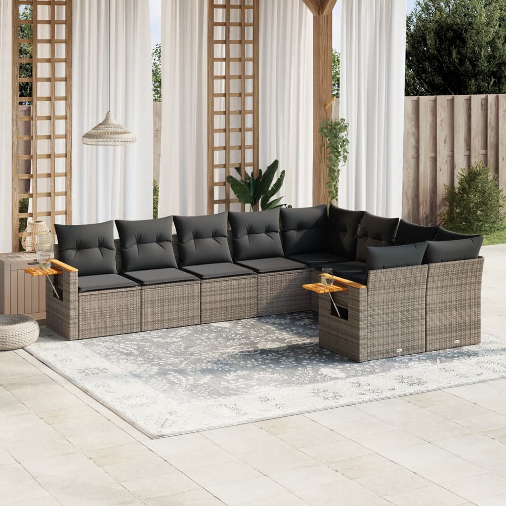 Set Divano da Giardino 9 pz con Cuscini Grigio in Polyrattan - homemem39