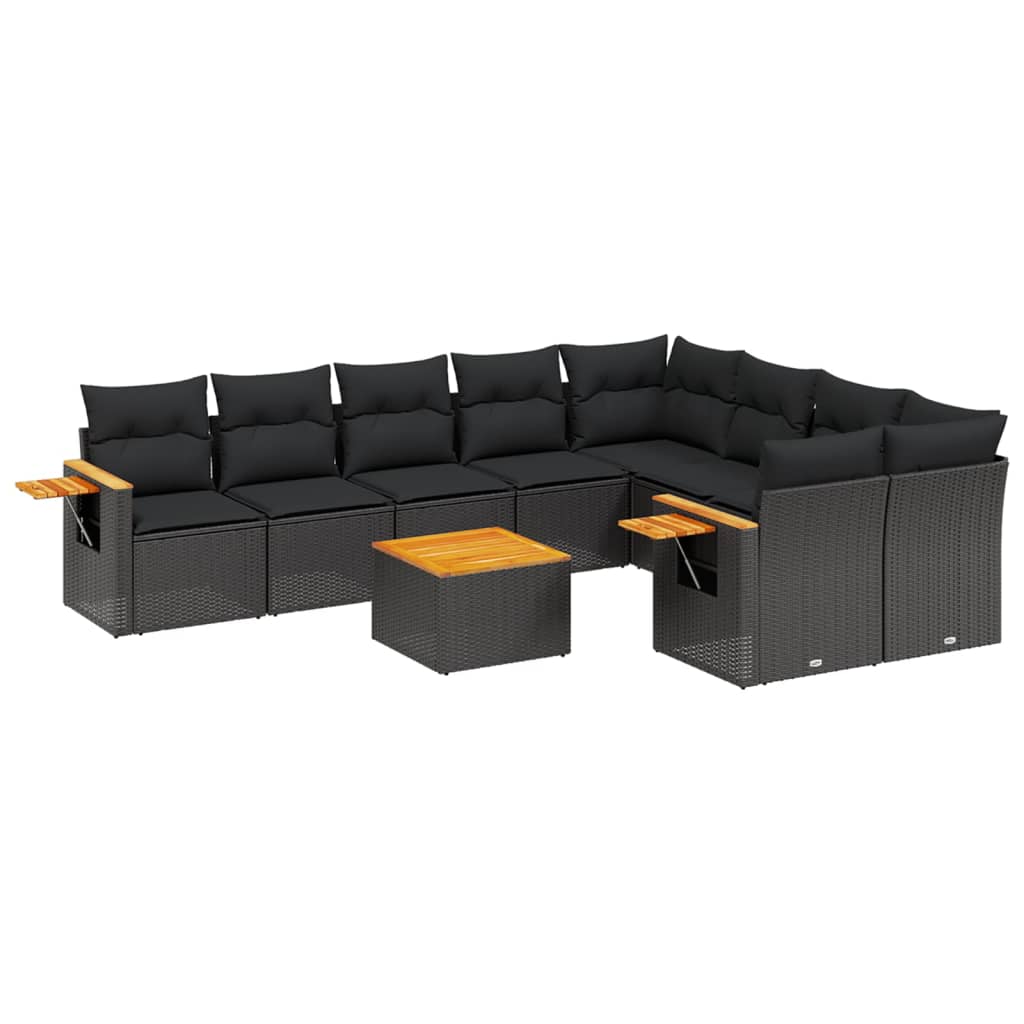 Set Divani da Giardino 10pz con Cuscini in Polyrattan Nero - homemem39