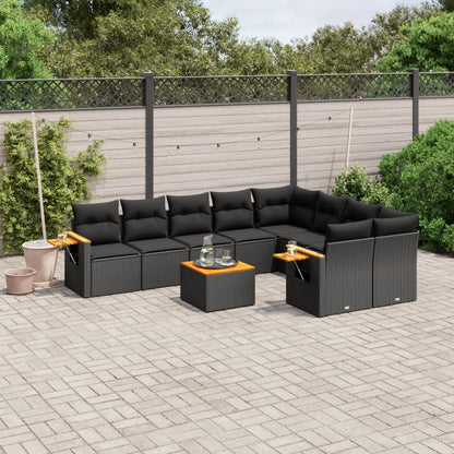 Set Divani da Giardino 10pz con Cuscini in Polyrattan Nero - homemem39