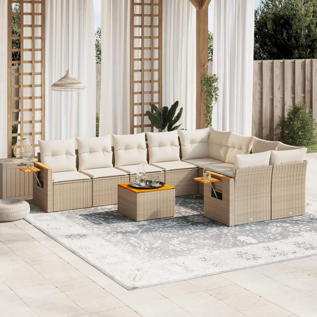 Set Divano da Giardino 10 pz con Cuscini Beige in Polyrattan - homemem39