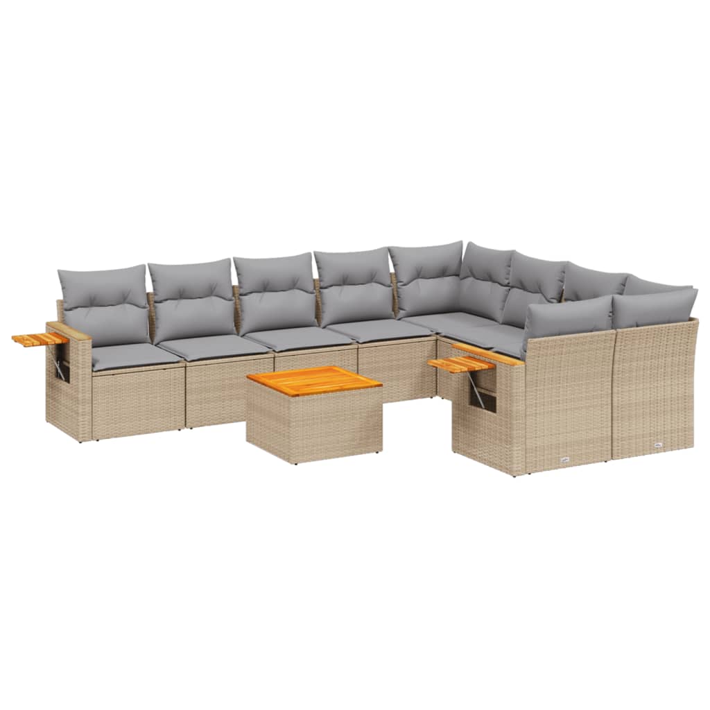 Set Divano da Giardino 10 pz con Cuscini Beige in Polyrattan - homemem39