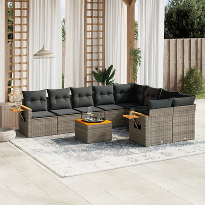 Set Divano da Giardino 10 pz con Cuscini Grigio in Polyrattan - homemem39