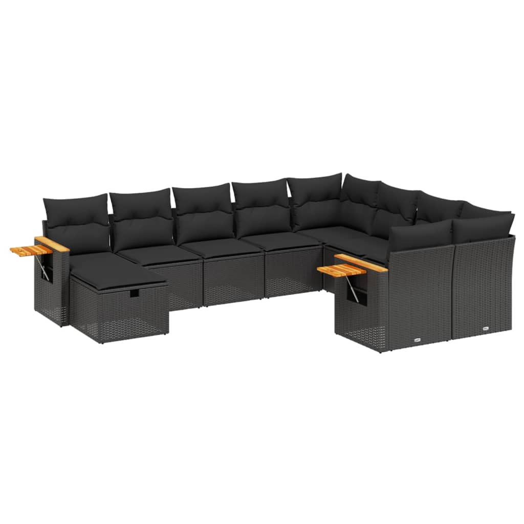 Set Divani da Giardino 10pz con Cuscini in Polyrattan Nero - homemem39