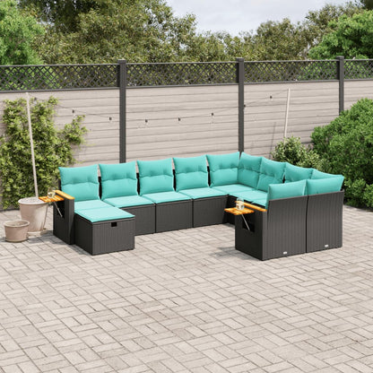 Set Divani da Giardino 10 pz con Cuscini Nero in Polyrattan - homemem39