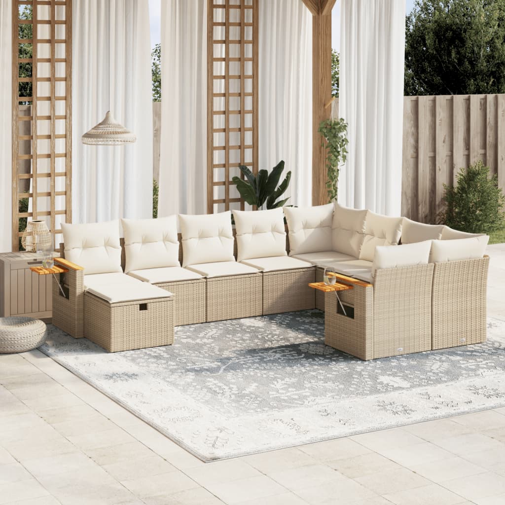 Set Divano da Giardino 10 pz con Cuscini Beige in Polyrattan - homemem39