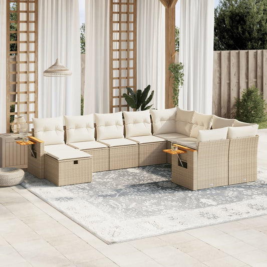 Set Divano da Giardino 10 pz con Cuscini Beige in Polyrattan - homemem39
