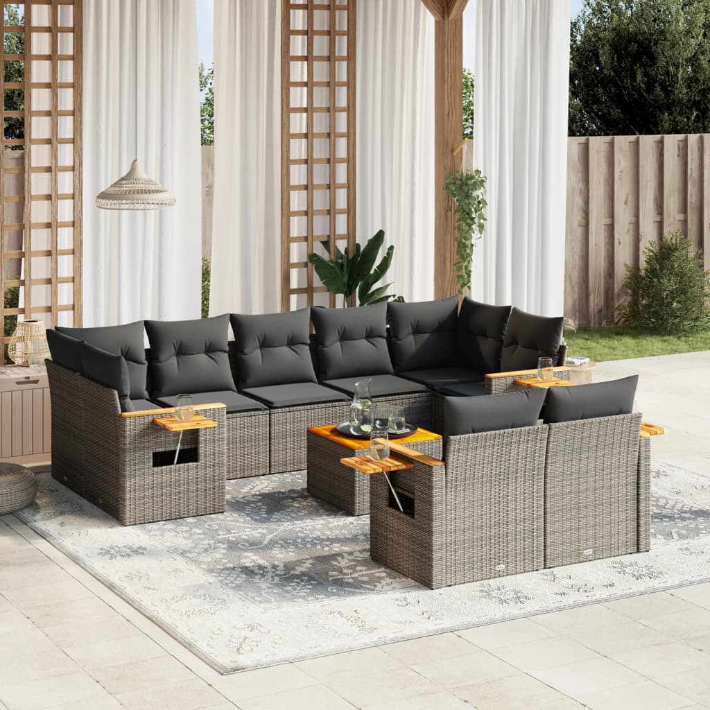 Set Divano da Giardino 10 pz con Cuscini Grigio in Polyrattan - homemem39