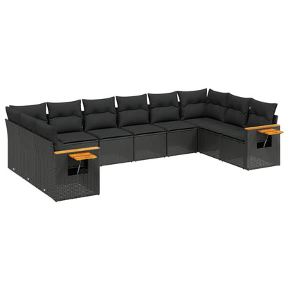 Set Divani da Giardino 10pz con Cuscini in Polyrattan Nero - homemem39