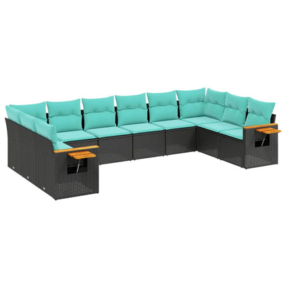 Set Divani da Giardino 10pz con Cuscini in Polyrattan Nero - homemem39