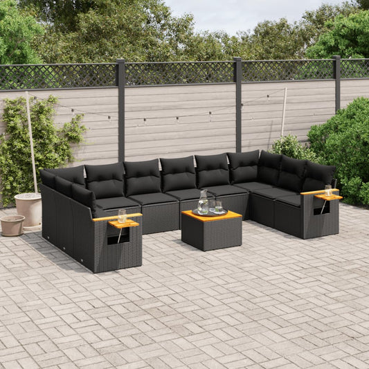 Set Divani da Giardino 11 pz con Cuscini in Polyrattan Nero - homemem39