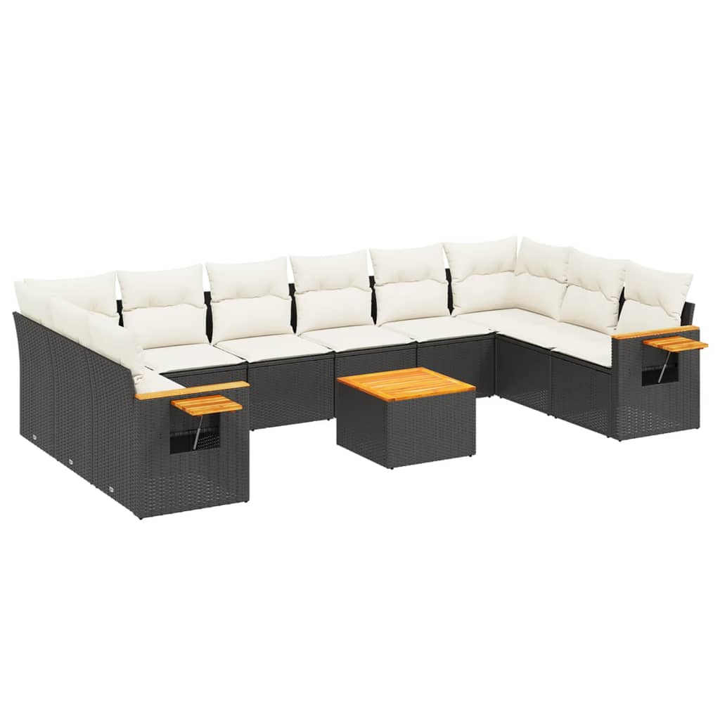 Set Divani da Giardino 11 pz con Cuscini in Polyrattan Nero - homemem39