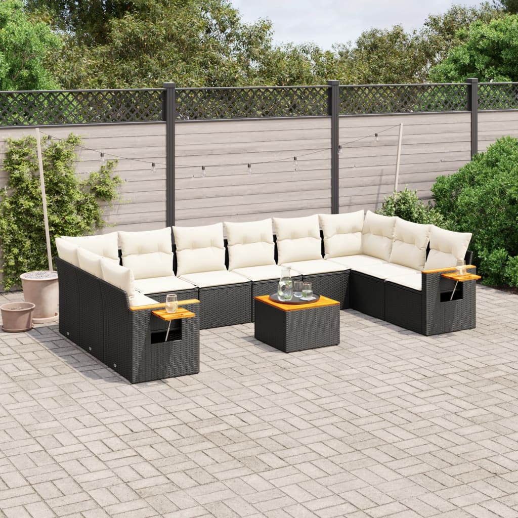 Set Divani da Giardino 11 pz con Cuscini in Polyrattan Nero - homemem39