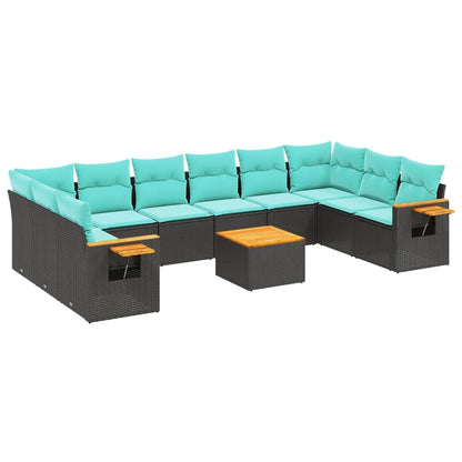 Set Divani da Giardino 11 pz con Cuscini in Polyrattan Nero - homemem39
