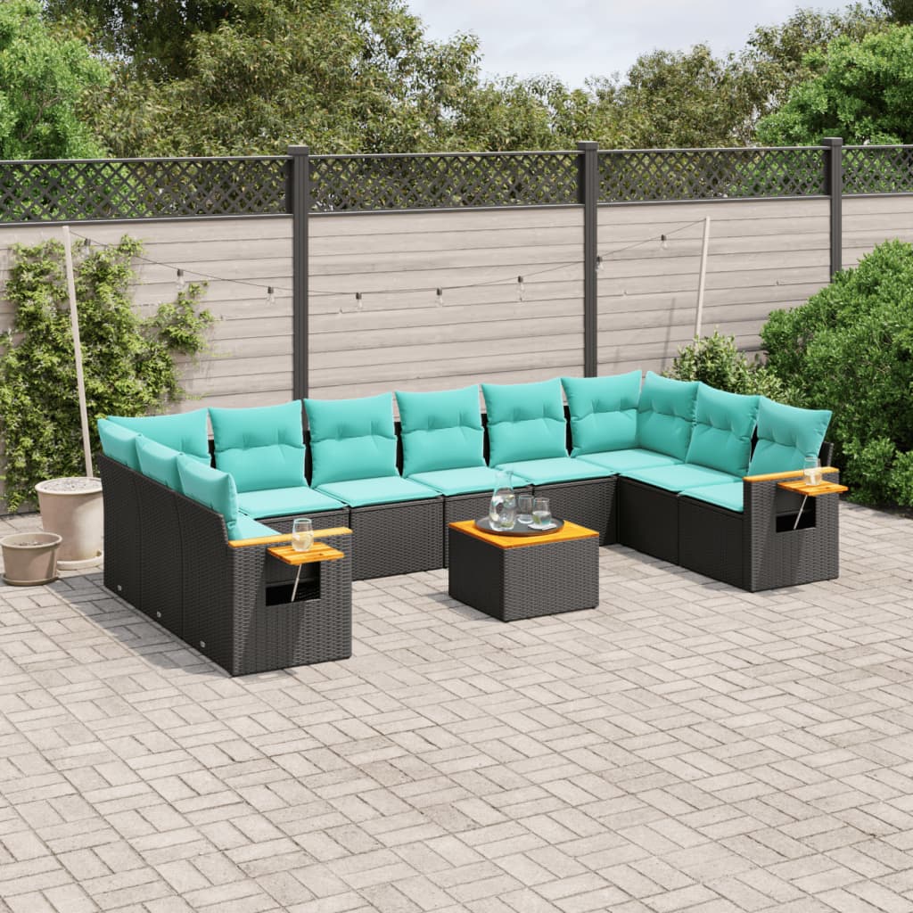 Set Divani da Giardino 11 pz con Cuscini in Polyrattan Nero - homemem39