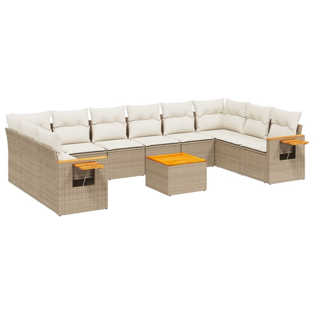 Set Divani da Giardino 11 pz con Cuscini Beige in Polyrattan - homemem39