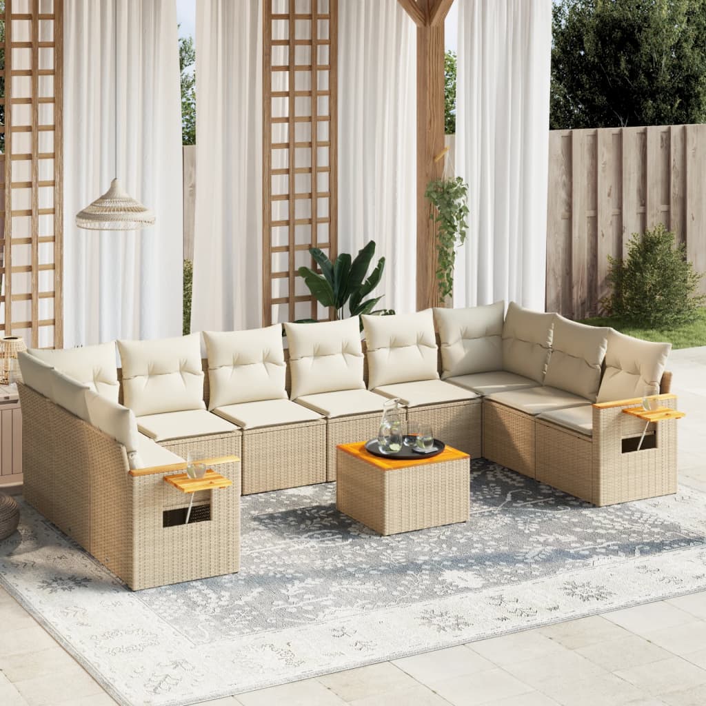 Set Divani da Giardino 11 pz con Cuscini Beige in Polyrattan - homemem39