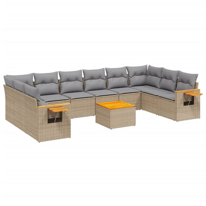 Set Divani da Giardino 11 pz con Cuscini Beige in Polyrattan - homemem39