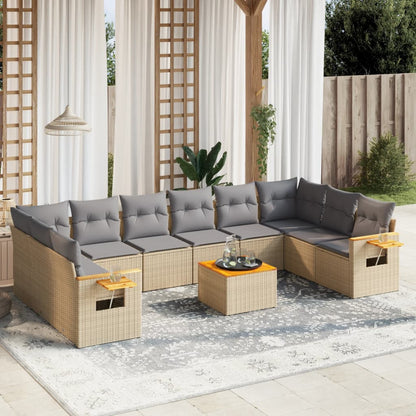 Set Divani da Giardino 11 pz con Cuscini Beige in Polyrattan - homemem39