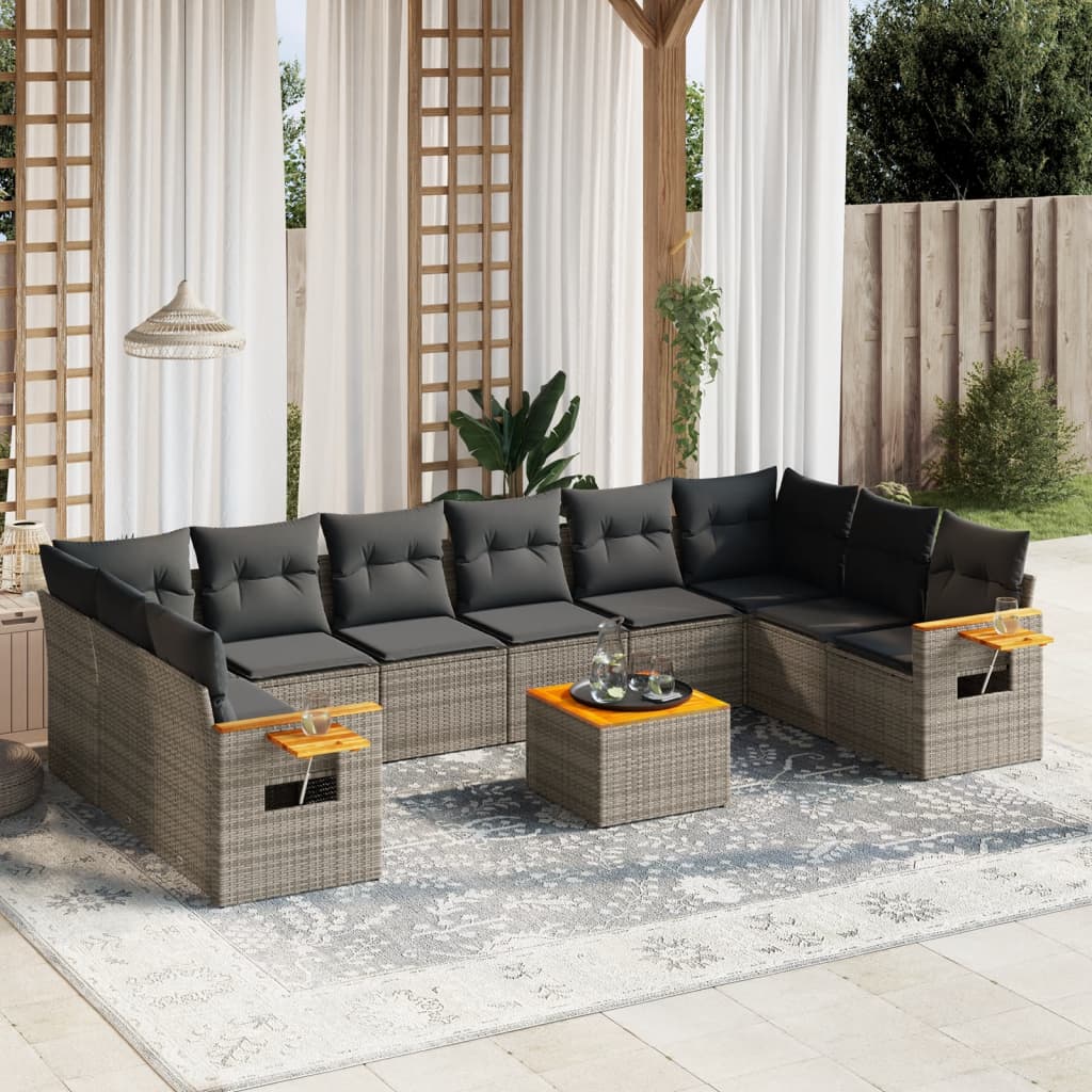 Set Divani da Giardino 11 pz con Cuscini in Polyrattan Grigio - homemem39