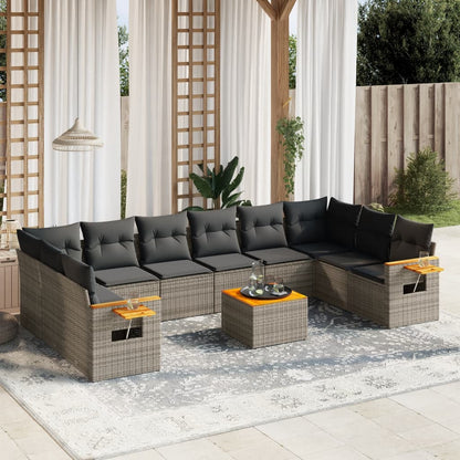 Set Divani da Giardino 11 pz con Cuscini in Polyrattan Grigio - homemem39