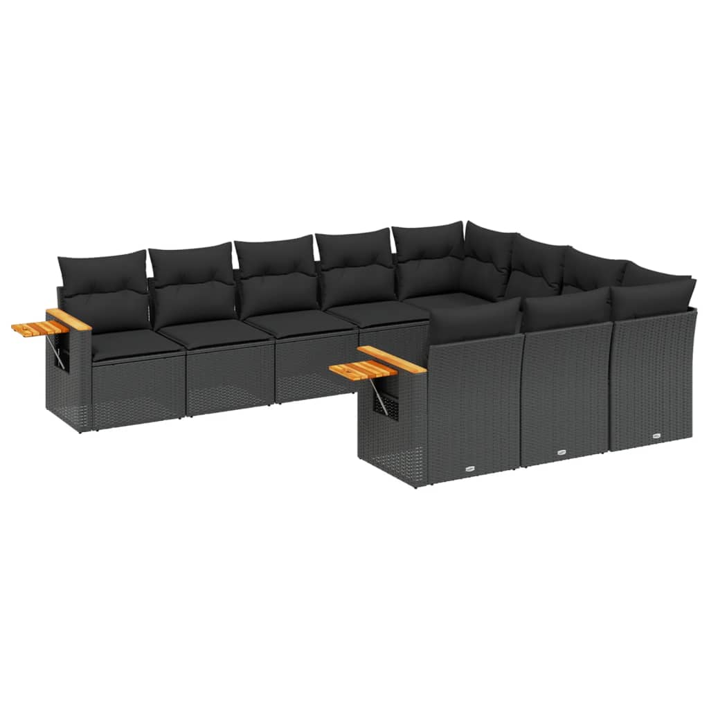 Set Divani da Giardino 10pz con Cuscini in Polyrattan Nero - homemem39