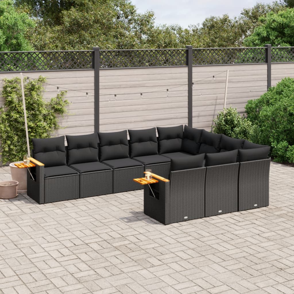 Set Divani da Giardino 10pz con Cuscini in Polyrattan Nero - homemem39