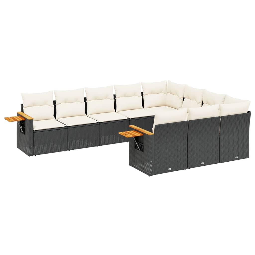 Set Divani da Giardino 10pz con Cuscini in Polyrattan Nero - homemem39