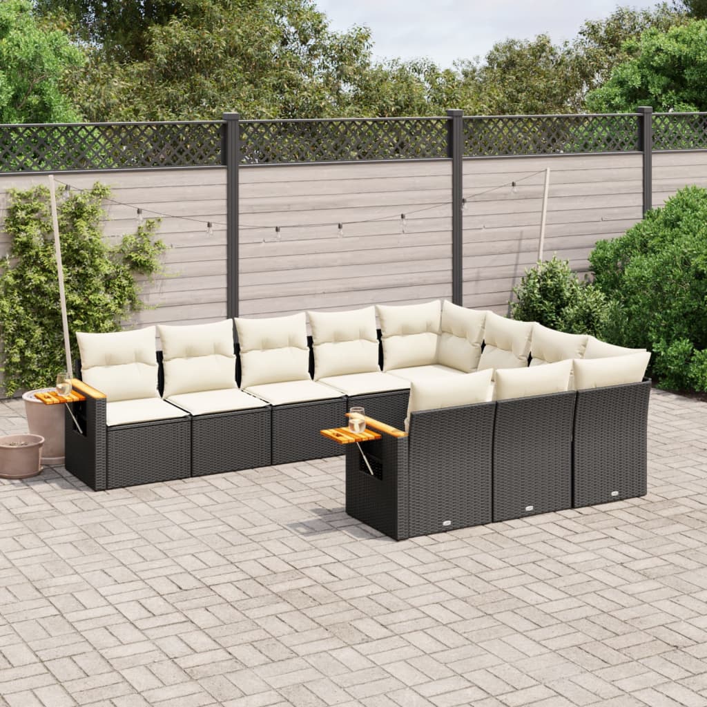 Set Divani da Giardino 10pz con Cuscini in Polyrattan Nero - homemem39