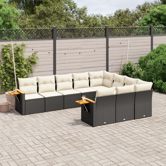 Set Divani da Giardino 10pz con Cuscini in Polyrattan Nero - homemem39