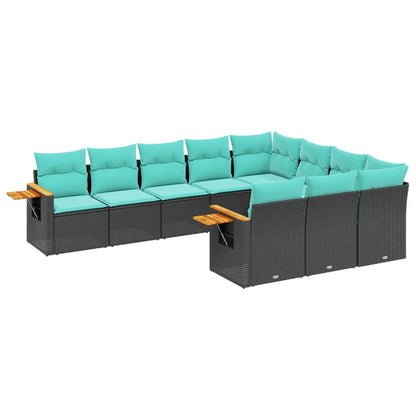 Set Divani da Giardino 10pz con Cuscini in Polyrattan Nero - homemem39