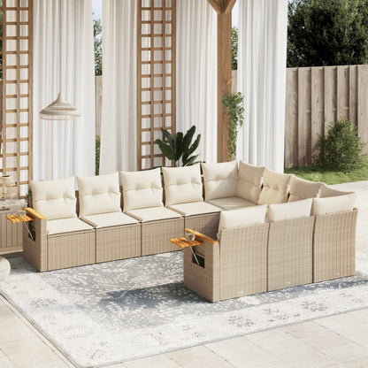 Set Divano da Giardino 10 pz con Cuscini Beige in Polyrattan - homemem39