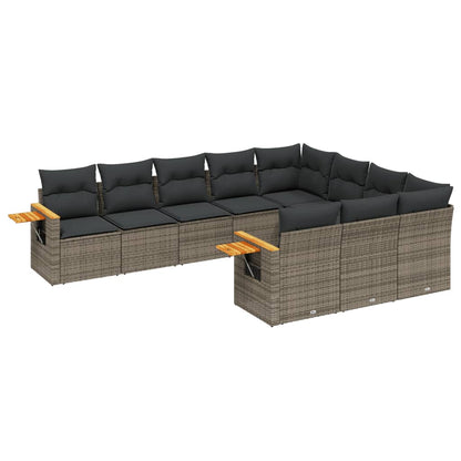 Set Divano da Giardino 10 pz con Cuscini Grigio in Polyrattan - homemem39