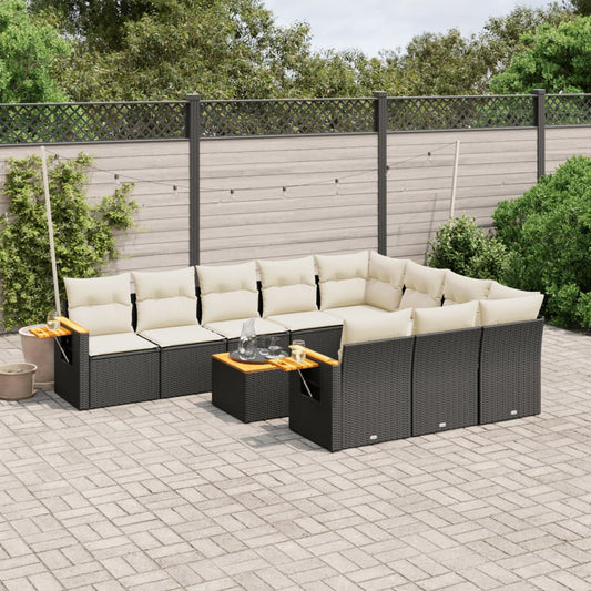 Set Divani da Giardino 11 pz con Cuscini in Polyrattan Nero - homemem39