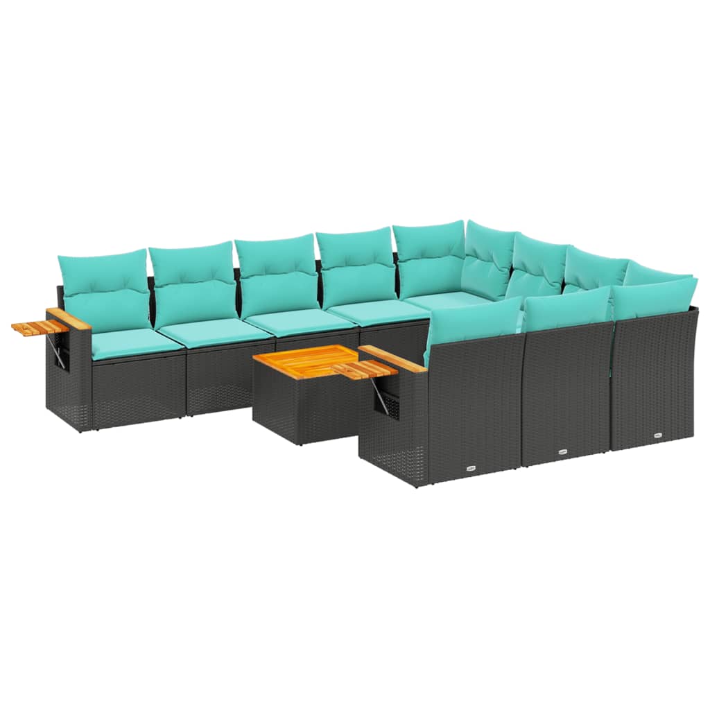 Set Divani da Giardino 11 pz con Cuscini in Polyrattan Nero - homemem39