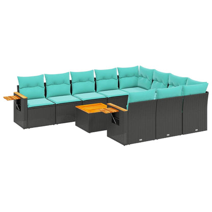 Set Divani da Giardino 11 pz con Cuscini in Polyrattan Nero - homemem39