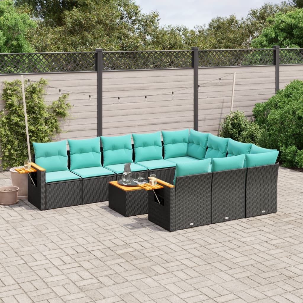 Set Divani da Giardino 11 pz con Cuscini in Polyrattan Nero - homemem39