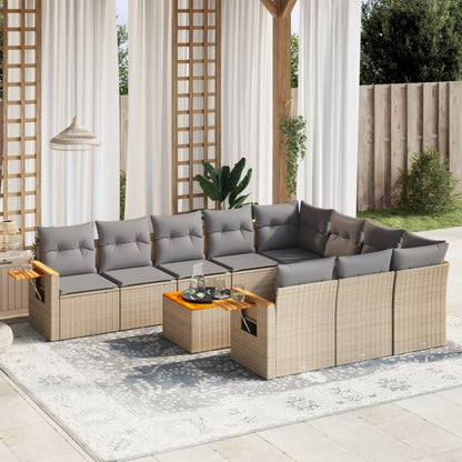 Set Divani da Giardino 11 pz con Cuscini Beige in Polyrattan - homemem39