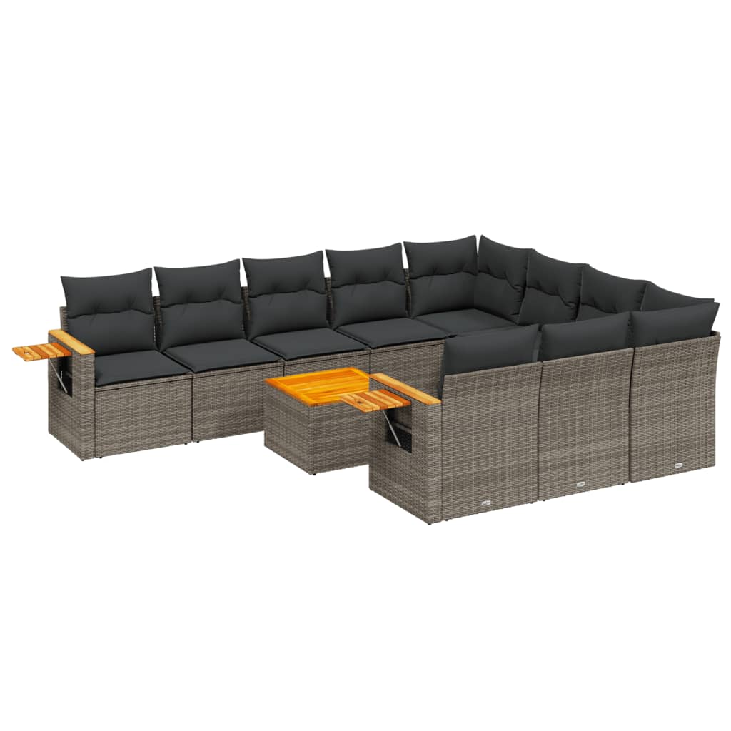 Set Divani da Giardino 11 pz con Cuscini in Polyrattan Grigio - homemem39